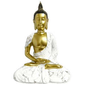 Buda Dorado Blanco Poliresina 27 cm