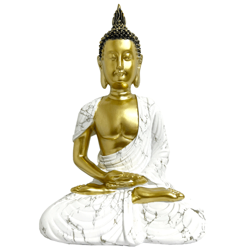 Buda Dorado Blanco Poliresina 27 cm