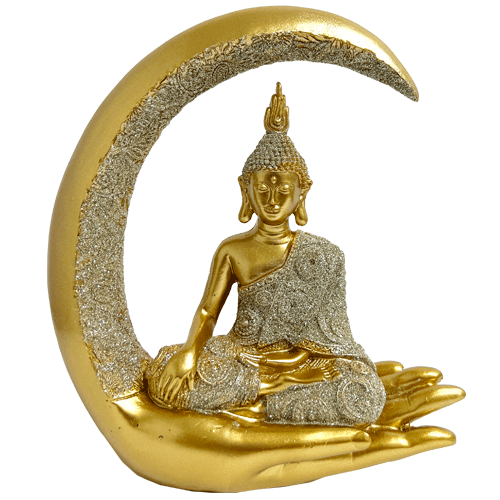 Buda Mano Luna Dorado Poliresina 20.5cm