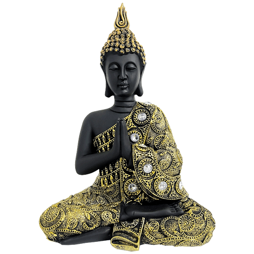 Buda-Meditando-Dorado-Negro-Poliresina-item-1583 Buda Meditando Dorado Negro Poliresina 19cm