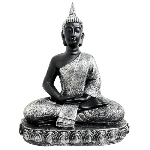 Buda Plateado Negro Poliresina 70cm