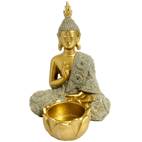 Buda-Poravela-Flor-Loto-Dorado-Poliresina-15cm-item-1620 Buda Poravela Flor Loto Dorado Poliresina 15cm