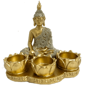 Buda-Poravela-x-3-Flor-Loto-Dorado-Poliresina-16cm-ITEM1621 Buda Poravela x 3 Flor Loto Dorado Poliresina 16cm