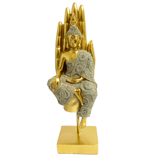 Buda Sentado Mano Dorado Poliresina 30.4cm