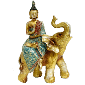 Buda Sobre Elefante Dorado Poliresina 16.5cm