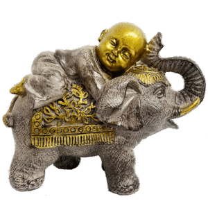Buda Sobre Elefante Gris Poliresina 16.5cm