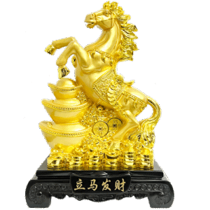 Caballo Dorado Lingote Base Poliresina 46cm