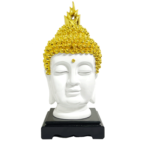 Cabeza Buda Blanco Dorado Poliresina
