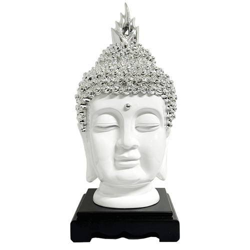 Cabeza-Buda-Blanco-Plata-Poliresina-1563 Cabeza Buda Blanco Plata Poliresina