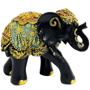 Elefante Negro Vestido Poliresina 20cm