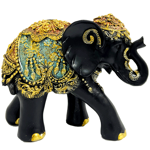 Elefante Negro Vestido Poliresina 20cm