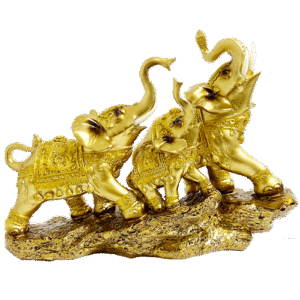 Elefantes Familia Dorado Piedra 30cm