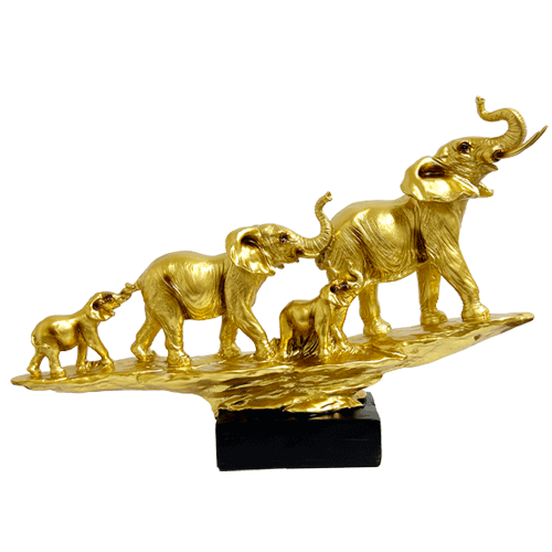 Elefantes Familia Dorado Roca Poliresina 47 cm