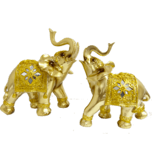 Elefantes Pareja Dorado Espejo Poliresina 20cm