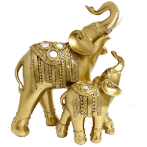 Elefantes Pareja Dorado Espejo Poliresina 21 cm