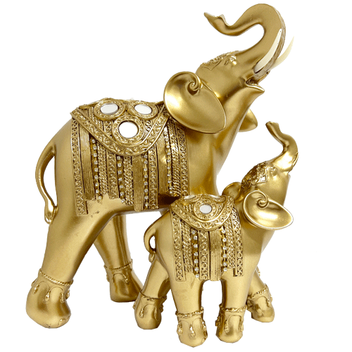 Elefantes Pareja Dorado Espejo Poliresina 21 cm