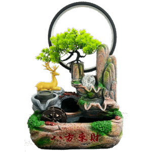 Fuente-Ciervo-Aro-Luz-Poliresina-31cm-item-1101 Fuente Ciervo + Aro Luz Poliresina 31cm