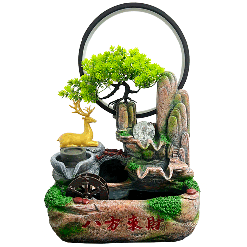 Fuente Ciervo + Aro Luz Poliresina 31cm