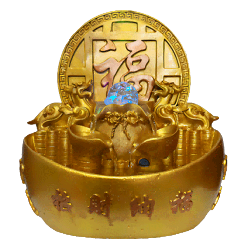 Fuente-Moneda-Perros-Fu-Bolsa-Dinero-Dorada-Poliresina-31cm-item-1109 Fuente Moneda Perros Fu Bolsa Dinero Dorada Poliresina 31cm