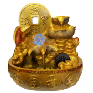 Fuente Moneda Pez Hojas Koi Dorada Poliresina 31cm