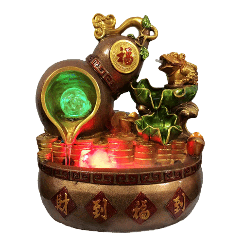 Fuente Wu Lou Rana Hojas Monedas Poliresina 32cm